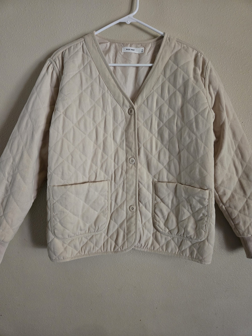 Mod Ref Quilted Button-Front Jacket in Light Beige